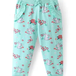 Babyhug Cotton Looper Knit Full Length Lounge Pant Floral Print - Blue-picture-12
