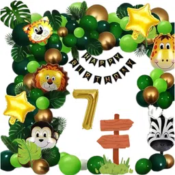 Surprise Decor 7th Happy Birthday Decoration Combo Jungle Theme Happy Birthday 7 Year Decoration Kit For Boy & Girl Birthday Party Decoration 77 Pcs-picture-15