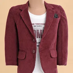 Robo Fry Cotton Woven Full Sleeves Solid Colour Blazer with Text Printed T-Shirt - Maroon & White-picture-21
