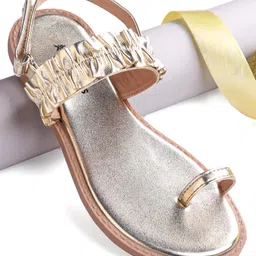 Pine Kids Velcro Closure Sandals With Glossy Finish - Golden-picture-24