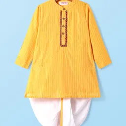 Babyhug Lurex Woven Full Sleeves Dhoti Kurta Set - White & Orange-picture-21