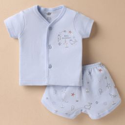 Zero Interlock Knit Half Sleeves Shorts Night Suit With Sea Animals Print - Light Blue-picture-17