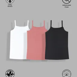 TRESNOVA Cotton Lycra Pack Of 3 Anti Microbial Finish & Advanced Ergonomic Armhole Technology Solid Soft Camisoles - White Pink & Black-image-60