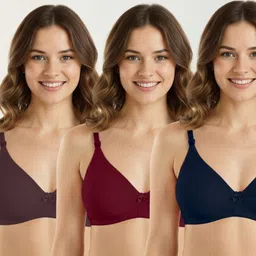 Bella Mama Cotton Elastane Knit Maternity Non Wired Nursing Bra Pack of 3 (Colour May Vary)-picture-24