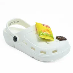 Yellow Bee Solid Perforated Slingback Clogs With Fast Food Charms - White image 3