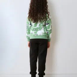 Anthrilo Fleece Knit Full Sleeves Animals Printed Sweatshirt With Joggers - Green & Black image 3