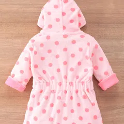 Doreme Terry Knit Full Sleeves Hooded Bath Robe with Polka Dot & Owl Design - Carnation Pink image 3