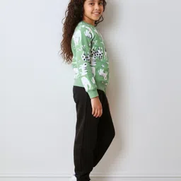 Anthrilo Fleece Knit Full Sleeves Animals Printed Sweatshirt With Joggers - Green & Black image 4