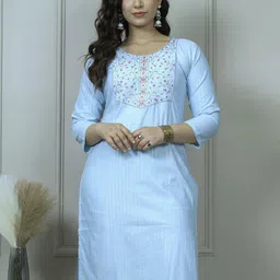 AUZAAI COLLECTION Thread Work Round Neck Pure Cotton Straight Kurta-image-0