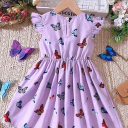 Kidotsav Print Flutter Sleeve Fit & Flare Dress image 3