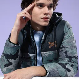 Roadster Men Navy Blue Camouflage Printed Puffer Jacket-picture-40