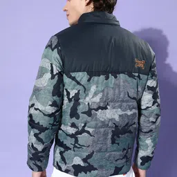Roadster Men Navy Blue Camouflage Printed Puffer Jacket image 4