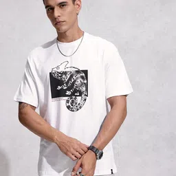 WROGN Printed Drop-Shoulder Sleeves Pure Cotton Oversized T-shirt image 2