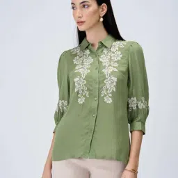 SALT Attire Olive & White Embroidery Shirt-image-30