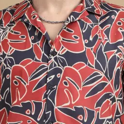 Bushirt Blue & Red Regular Fit Printed Shirt & Shorts Set image 4