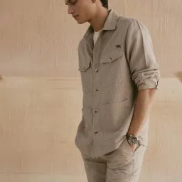 Andamen Khaki Blended Regular Fit Chevron Jacket image 3