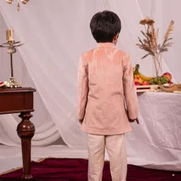 VASTRAMAY Boys Peach & Cream Embroidery Full Sleeves Indowestern Sets image 3