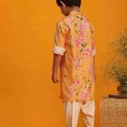 VASTRAMAY Boys Yellow Floral Full Sleeves Kurta Sets image 3