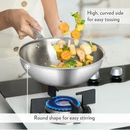 borosil ?Borosil Silver ?Stainless Steel  Wok with Lid image 3