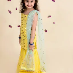 Pspeaches Girls Yellow Regular Fit Printed Kurta Set image 3