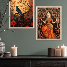 Kotart Brown & Orange 2 Pieces Wood Abstract Wall Paintings-picture-3