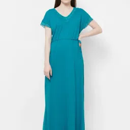 Soie Blue V-Neck Nighty-image-49