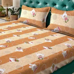 Klotthe Mustard Cotton Printed 400 TC King Fitted Bedsheet with 2 Pillow Covers image 3