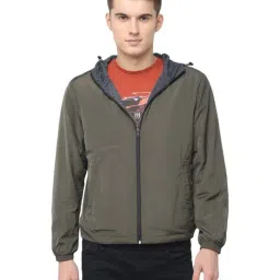 Basics Olive Comfort Fit Hooded Jacket-picture-10