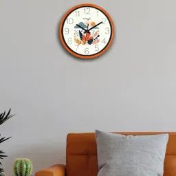Random White & Orange Printed Traditional Analogue Wall Clock image 2