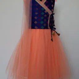 Many Frocks Kids Blue & Peach Printed Lehenga Choli-picture-12