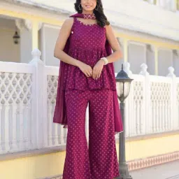 Stylum Purple Printed Tunic Palazzo Set With Dupatta-picture-37