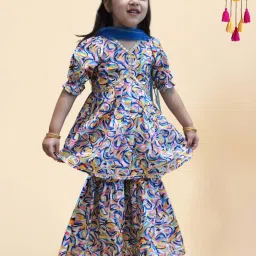 A.T.U.N. Girls Turquoise Printed Kurta Set image 3