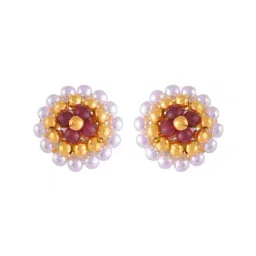 P.C Chandra Jewellers 22k Yellow Gold Regal Pearl & Red Beads Tushi Stud Earrings-image-21