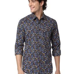 Mufti Blue Slim Fit Floral Print Cotton Shirt-picture-11