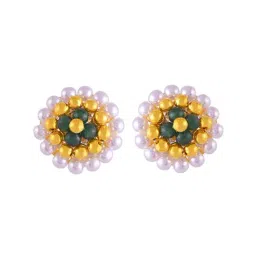 P.C Chandra Jewellers 22k Yellow Gold Majestic Pearl & Green Beads Tushi Stud Earrings-image-70