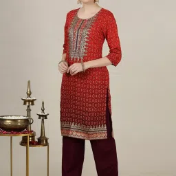 Aurelia Red Printed Straight Kurti image 3