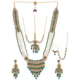 Zaveri Pearls Green Multistrand Bridal Necklace Earring Mathapatti & Nosering Set-ZPFK10280-picture-21