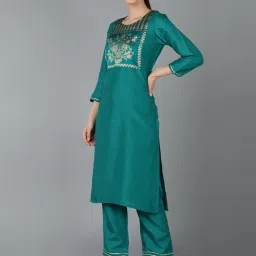 Vaamsi Green Woven Pattern Kurta Pant Set With Dupatta image 3