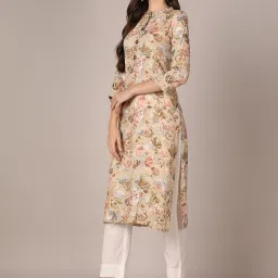 Vaamsi Khaki Floral Print Straight Kurta image 3