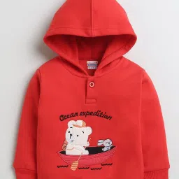 Bumzee Boys Red & Black Printed Full Sleeves Hoodie with Joggers image 3