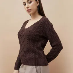 Code By Lifestyle Dark Brown Regular Fit Textured Sweater image 3