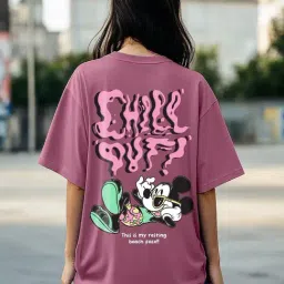 Bewakoof Women's Purple Chill Out Graphic Printed Oversized T-Shirt-picture-13