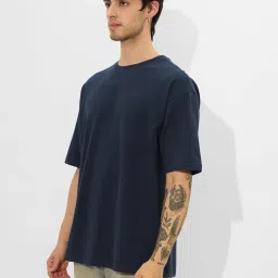 The Souled Store Navy Blue Regular Fit Solid T-Shirt image 3