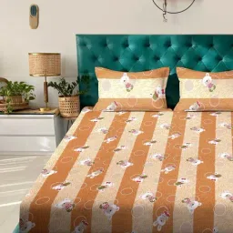 Klotthe Mustard Cotton Printed 400 TC King Fitted Bedsheet with 2 Pillow Covers image 2