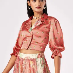 Marigold Lane Peach Printed Crop Top image 3