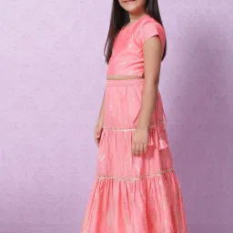 Biba Girls Peach Printed Embellished Lehenga Set image 3