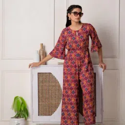 Juniper Red Viscose Printed Jumpsuit With Belt-picture-29