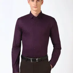 Peter England Purple Cotton Slim Fit Printed Shirt-picture-25