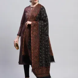 Monte Carlo Black & Brown Floral Print Shawl-picture-1