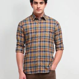 Arrow Sport Yellow Cotton Slim Fit Checks Shirt-picture-0